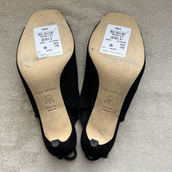 Via Spiga Teresa Black Suede Slingback Heeled Sandals Women 9 M Open Toe Classic - Picture 13 of 16